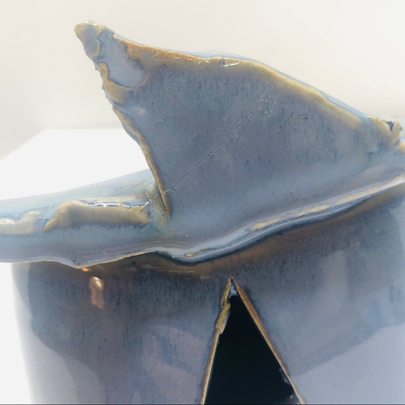 Wardell Pottery Leaf Spirit House Blue Glaze Fairy Soul Yard Art Sculpture - Picture 6 of 12